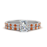 Load image into Gallery viewer, three-quarter-radiant-cut-diamond-gallery-bridal-ring-set-with-orange-sapphire-in-FD9168RAGSAORANGLE3-NL-WG