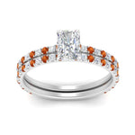 Load image into Gallery viewer, three-quarter-radiant-cut-diamond-gallery-bridal-ring-set-with-orange-sapphire-in-FD9168RAGSAORANGLE3-NL-WG