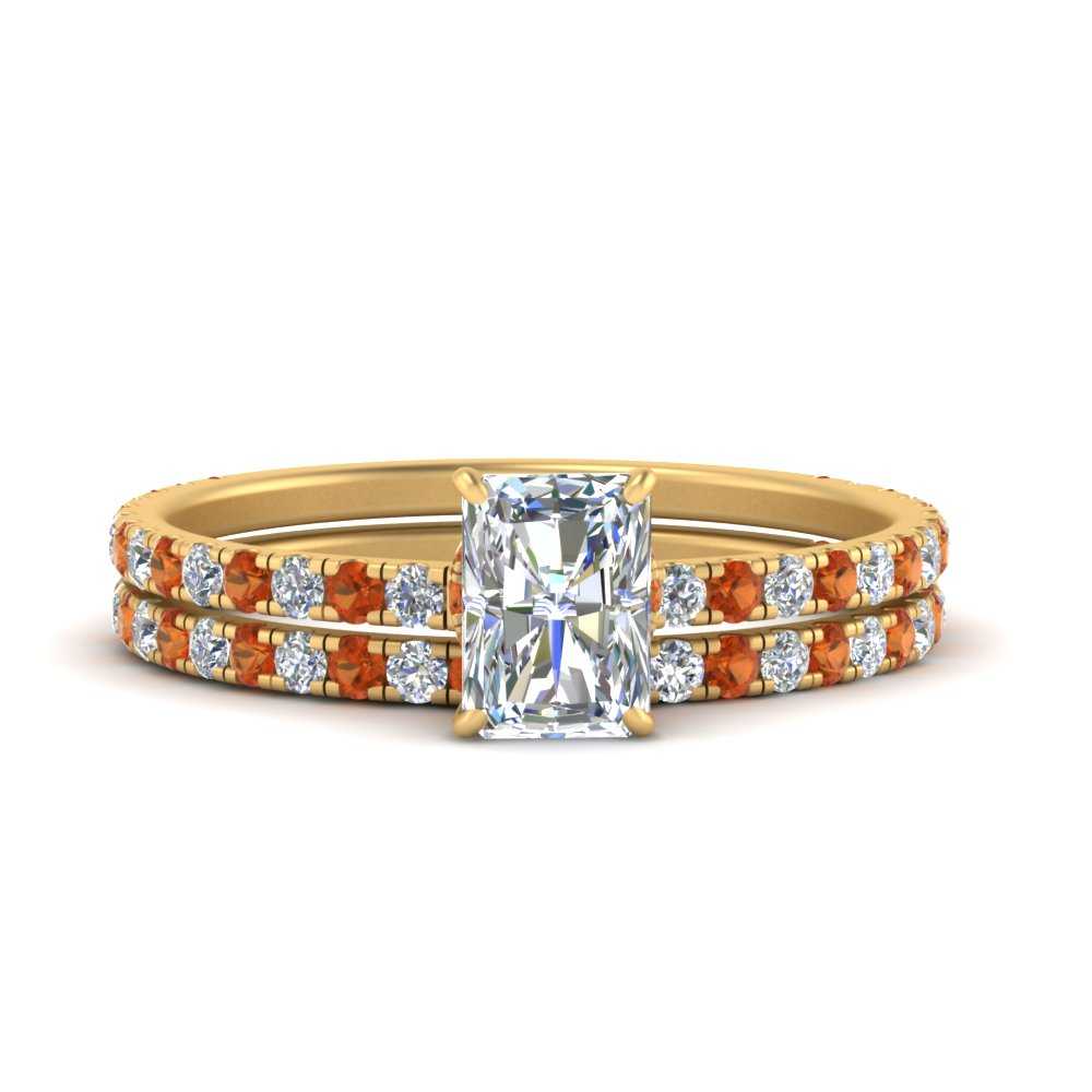 three-quarter-radiant-cut-diamond-gallery-bridal-ring-set-with-orange-sapphire-in-FD9168RAGSAORANGLE3-NL-YG