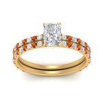 Load image into Gallery viewer, three-quarter-radiant-cut-diamond-gallery-bridal-ring-set-with-orange-sapphire-in-FD9168RAGSAORANGLE3-NL-YG
