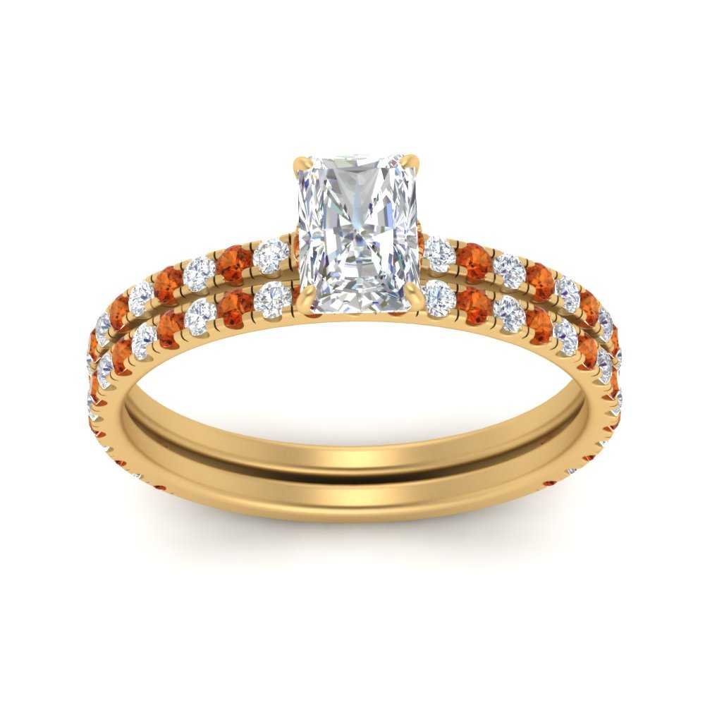 three-quarter-radiant-cut-diamond-gallery-bridal-ring-set-with-orange-sapphire-in-FD9168RAGSAORANGLE3-NL-YG