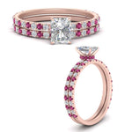 Load image into Gallery viewer, three-quarter-radiant-cut-diamond-gallery-bridal-ring-set-with-pink-sapphire-in-FD9168RAGSADRPIANGLE3-NL-RG
