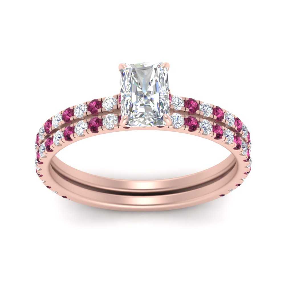 three-quarter-radiant-cut-diamond-gallery-bridal-ring-set-with-pink-sapphire-in-FD9168RAGSADRPIANGLE3-NL-RG
