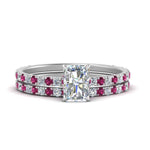 Load image into Gallery viewer, three-quarter-radiant-cut-diamond-gallery-bridal-ring-set-with-pink-sapphire-in-FD9168RAGSADRPIANGLE3-NL-WG
