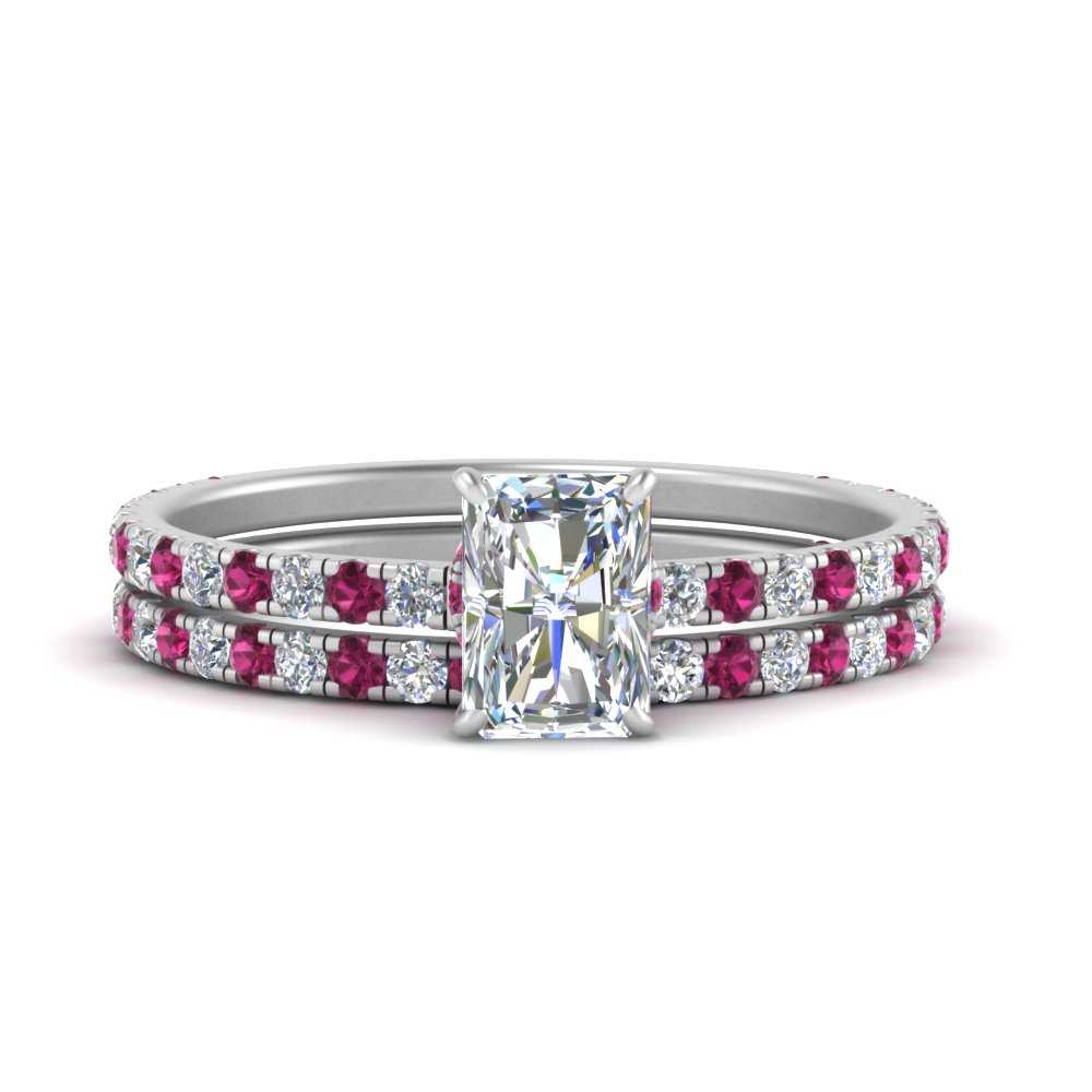 three-quarter-radiant-cut-diamond-gallery-bridal-ring-set-with-pink-sapphire-in-FD9168RAGSADRPIANGLE3-NL-WG