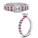Load image into Gallery viewer, three-quarter-radiant-cut-diamond-gallery-bridal-ring-set-with-pink-sapphire-in-FD9168RAGSADRPIANGLE3-NL-WG

