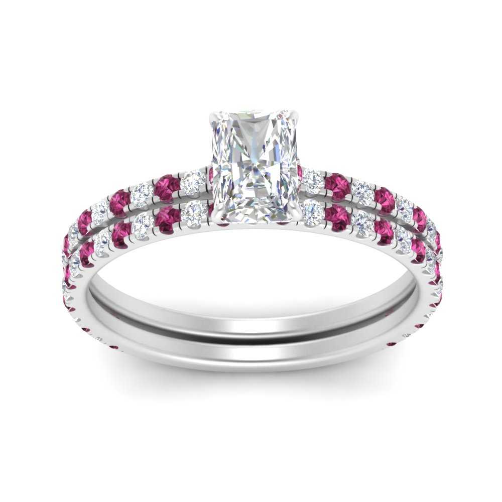 three-quarter-radiant-cut-diamond-gallery-bridal-ring-set-with-pink-sapphire-in-FD9168RAGSADRPIANGLE3-NL-WG