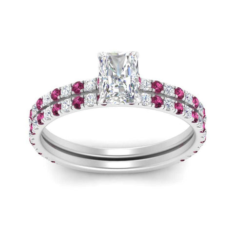 three-quarter-radiant-cut-diamond-gallery-bridal-ring-set-with-pink-sapphire-in-FD9168RAGSADRPIANGLE3-NL-WG