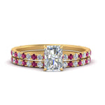 Load image into Gallery viewer, three-quarter-radiant-cut-diamond-gallery-bridal-ring-set-with-pink-sapphire-in-FD9168RAGSADRPIANGLE3-NL-YG