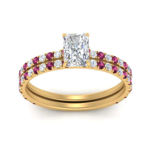 three-quarter-radiant-cut-diamond-gallery-bridal-ring-set-with-pink-sapphire-in-FD9168RAGSADRPIANGLE3-NL-YG