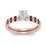 Load image into Gallery viewer, three-quarter-radiant-cut-diamond-gallery-bridal-ring-set-with-ruby-in-FD9168RAGRUDRANGLE3-NL-RG