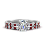 Load image into Gallery viewer, three-quarter-radiant-cut-diamond-gallery-bridal-ring-set-with-ruby-in-FD9168RAGRUDRANGLE3-NL-WG
