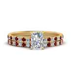 Load image into Gallery viewer, three-quarter-radiant-cut-diamond-gallery-bridal-ring-set-with-ruby-in-FD9168RAGRUDRANGLE3-NL-YG
