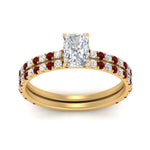 Load image into Gallery viewer, three-quarter-radiant-cut-diamond-gallery-bridal-ring-set-with-ruby-in-FD9168RAGRUDRANGLE3-NL-YG
