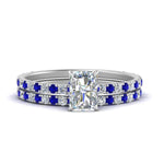 Load image into Gallery viewer, three-quarter-radiant-cut-diamond-gallery-bridal-ring-set-with-sapphire-in-FD9168RAGSABLANGLE3-NL-WG