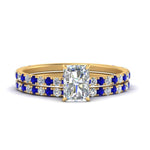 Load image into Gallery viewer, three-quarter-radiant-cut-diamond-gallery-bridal-ring-set-with-sapphire-in-FD9168RAGSABLANGLE3-NL-YG