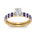 Load image into Gallery viewer, three-quarter-radiant-cut-diamond-gallery-bridal-ring-set-with-sapphire-in-FD9168RAGSABLANGLE3-NL-YG