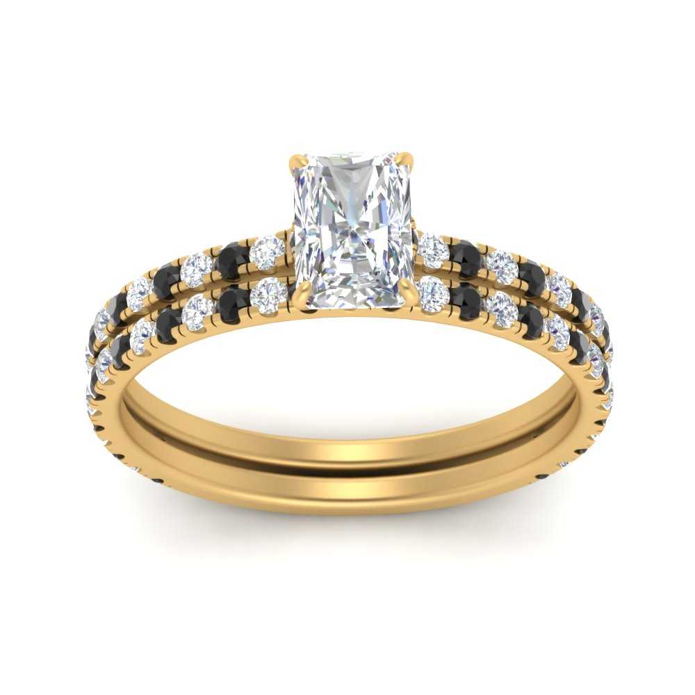 three-quarter-radiant-cut-gallery-bridal-ring-set-with-black-diamond-in-FD9168RAGBLACKANGLE3-NL-YG
