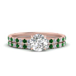 Load image into Gallery viewer, three-quarter-round-cut-diamond-gallery-bridal-ring-set-with-emerald-in-FD9168ROGEMGRANGLE3-NL-RG