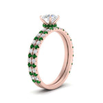 Load image into Gallery viewer, three-quarter-round-cut-diamond-gallery-bridal-ring-set-with-emerald-in-FD9168ROGEMGRANGLE3-NL-RG