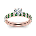 Load image into Gallery viewer, three-quarter-round-cut-diamond-gallery-bridal-ring-set-with-emerald-in-FD9168ROGEMGRANGLE3-NL-RG

