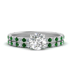 Load image into Gallery viewer, three-quarter-round-cut-diamond-gallery-bridal-ring-set-with-emerald-in-FD9168ROGEMGRANGLE3-NL-WG