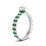 Load image into Gallery viewer, three-quarter-round-cut-diamond-gallery-bridal-ring-set-with-emerald-in-FD9168ROGEMGRANGLE3-NL-WG
