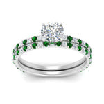 Load image into Gallery viewer, three-quarter-round-cut-diamond-gallery-bridal-ring-set-with-emerald-in-FD9168ROGEMGRANGLE3-NL-WG