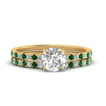 Load image into Gallery viewer, three-quarter-round-cut-diamond-gallery-bridal-ring-set-with-emerald-in-FD9168ROGEMGRANGLE3-NL-YG