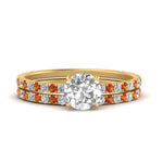 Load image into Gallery viewer, three-quarter-round-cut-diamond-gallery-bridal-ring-set-with-orange-sapphire-in-FD9168ROGSAORANGLE3-NL-YG
