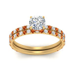 Load image into Gallery viewer, three-quarter-round-cut-diamond-gallery-bridal-ring-set-with-orange-sapphire-in-FD9168ROGSAORANGLE3-NL-YG
