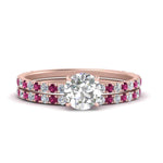 Load image into Gallery viewer, three-quarter-round-cut-diamond-gallery-bridal-ring-set-with-pink-sapphire-in-FD9168ROGSADRPIANGLE3-NL-RG
