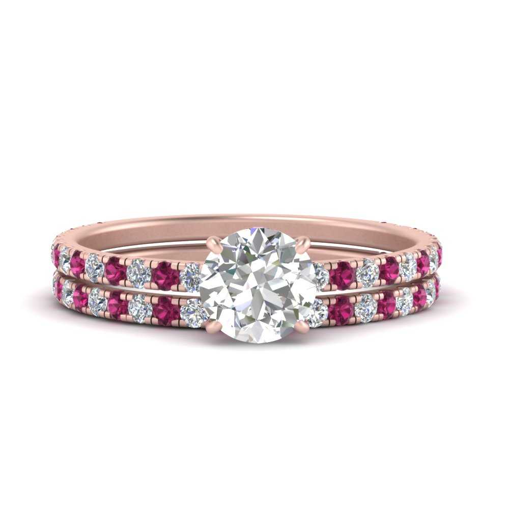 three-quarter-round-cut-diamond-gallery-bridal-ring-set-with-pink-sapphire-in-FD9168ROGSADRPIANGLE3-NL-RG