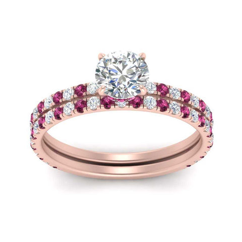 three-quarter-round-cut-diamond-gallery-bridal-ring-set-with-pink-sapphire-in-FD9168ROGSADRPIANGLE3-NL-RG