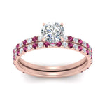 Load image into Gallery viewer, three-quarter-round-cut-diamond-gallery-bridal-ring-set-with-pink-sapphire-in-FD9168ROGSADRPIANGLE3-NL-RG