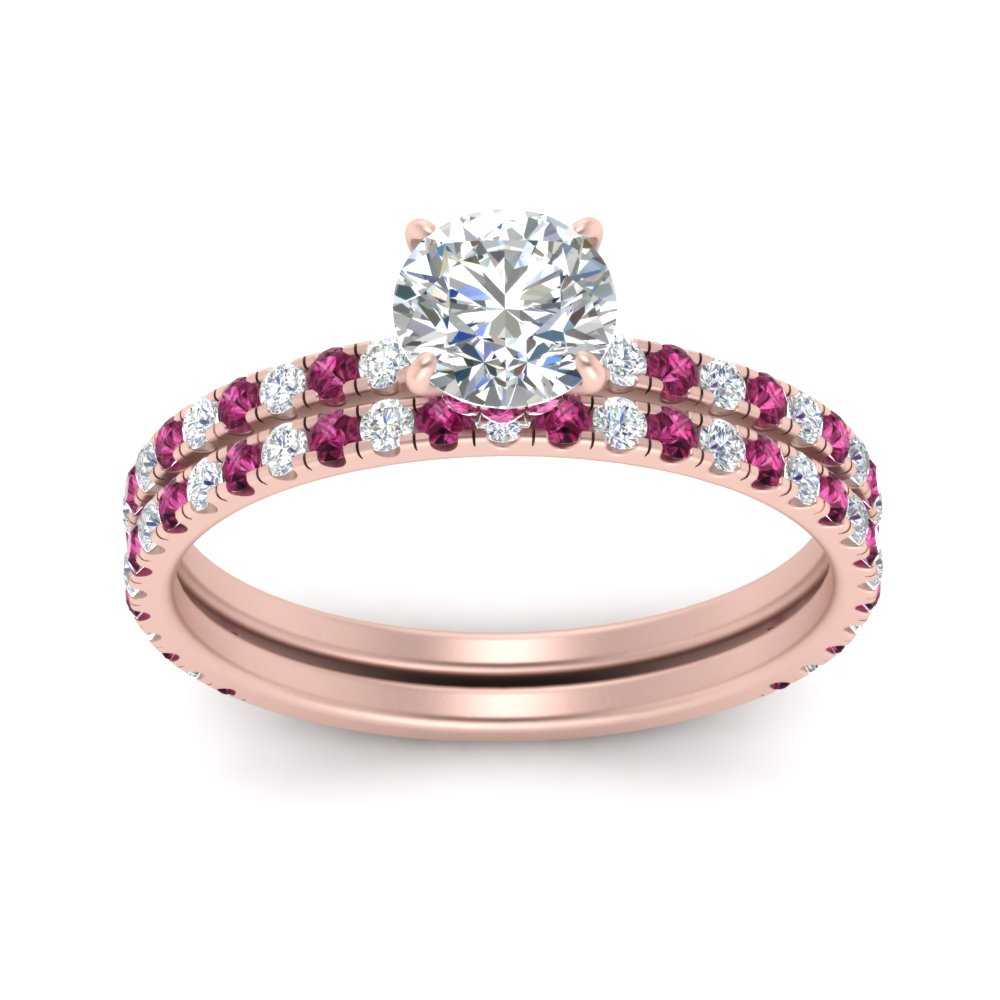three-quarter-round-cut-diamond-gallery-bridal-ring-set-with-pink-sapphire-in-FD9168ROGSADRPIANGLE3-NL-RG