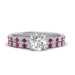Load image into Gallery viewer, three-quarter-round-cut-diamond-gallery-bridal-ring-set-with-pink-sapphire-in-FD9168ROGSADRPIANGLE3-NL-WG
