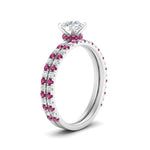 Load image into Gallery viewer, three-quarter-round-cut-diamond-gallery-bridal-ring-set-with-pink-sapphire-in-FD9168ROGSADRPIANGLE3-NL-WG
