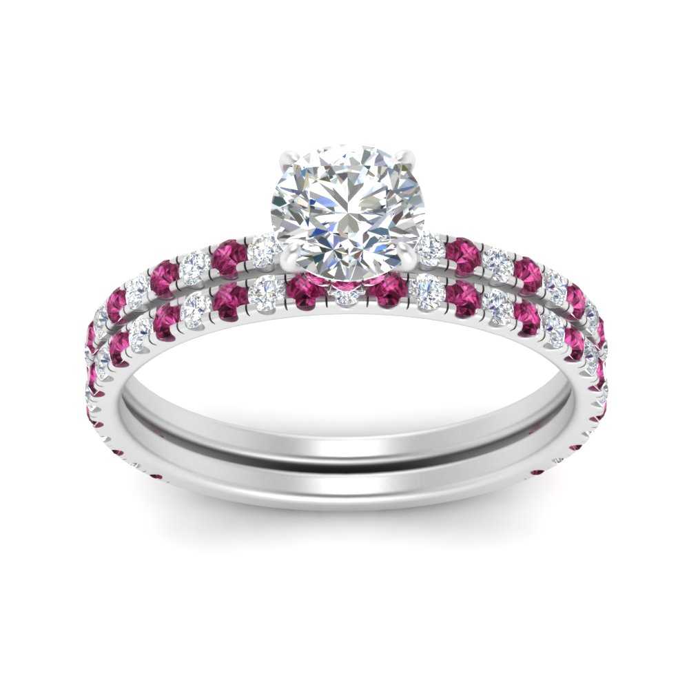 three-quarter-round-cut-diamond-gallery-bridal-ring-set-with-pink-sapphire-in-FD9168ROGSADRPIANGLE3-NL-WG