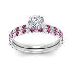 Load image into Gallery viewer, three-quarter-round-cut-diamond-gallery-bridal-ring-set-with-pink-sapphire-in-FD9168ROGSADRPIANGLE3-NL-WG