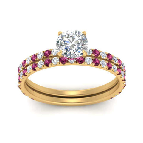 three-quarter-round-cut-diamond-gallery-bridal-ring-set-with-pink-sapphire-in-FD9168ROGSADRPIANGLE3-NL-YG