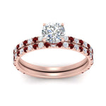 Load image into Gallery viewer, three-quarter-round-cut-diamond-gallery-bridal-ring-set-with-ruby-in-FD9168ROGRUDRANGLE3-NL-RG