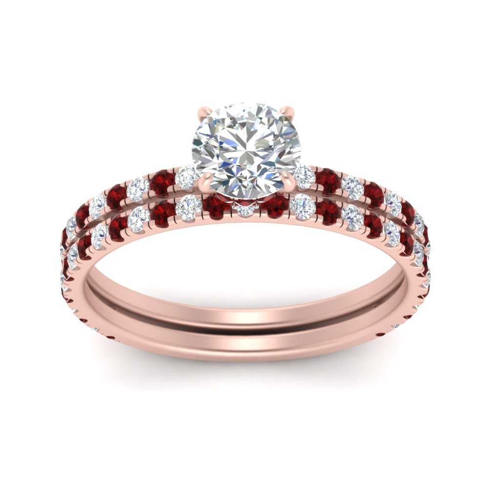 three-quarter-round-cut-diamond-gallery-bridal-ring-set-with-ruby-in-FD9168ROGRUDRANGLE3-NL-RG