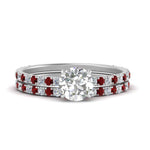 Load image into Gallery viewer, three-quarter-round-cut-diamond-gallery-bridal-ring-set-with-ruby-in-FD9168ROGRUDRANGLE3-NL-WG
