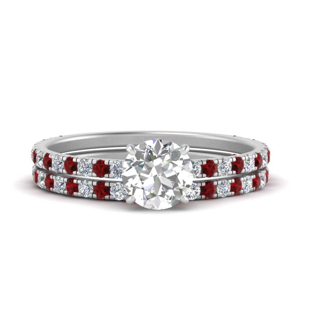 three-quarter-round-cut-diamond-gallery-bridal-ring-set-with-ruby-in-FD9168ROGRUDRANGLE3-NL-WG