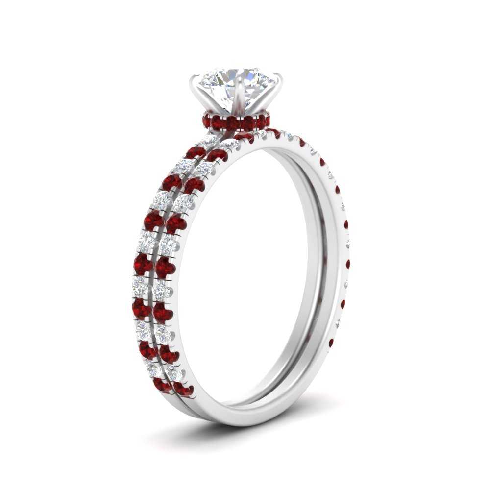 three-quarter-round-cut-diamond-gallery-bridal-ring-set-with-ruby-in-FD9168ROGRUDRANGLE3-NL-WG