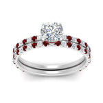 Load image into Gallery viewer, three-quarter-round-cut-diamond-gallery-bridal-ring-set-with-ruby-in-FD9168ROGRUDRANGLE3-NL-WG
