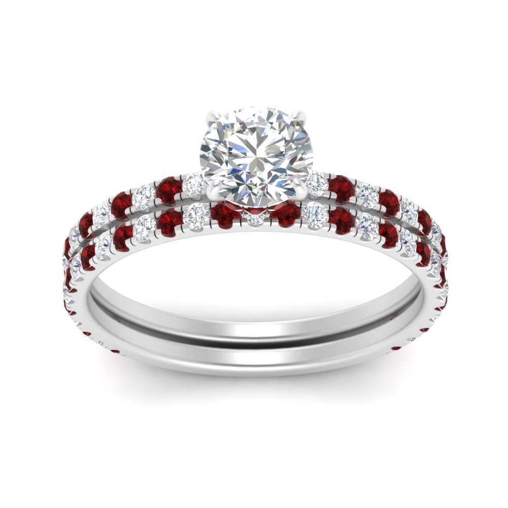 three-quarter-round-cut-diamond-gallery-bridal-ring-set-with-ruby-in-FD9168ROGRUDRANGLE3-NL-WG