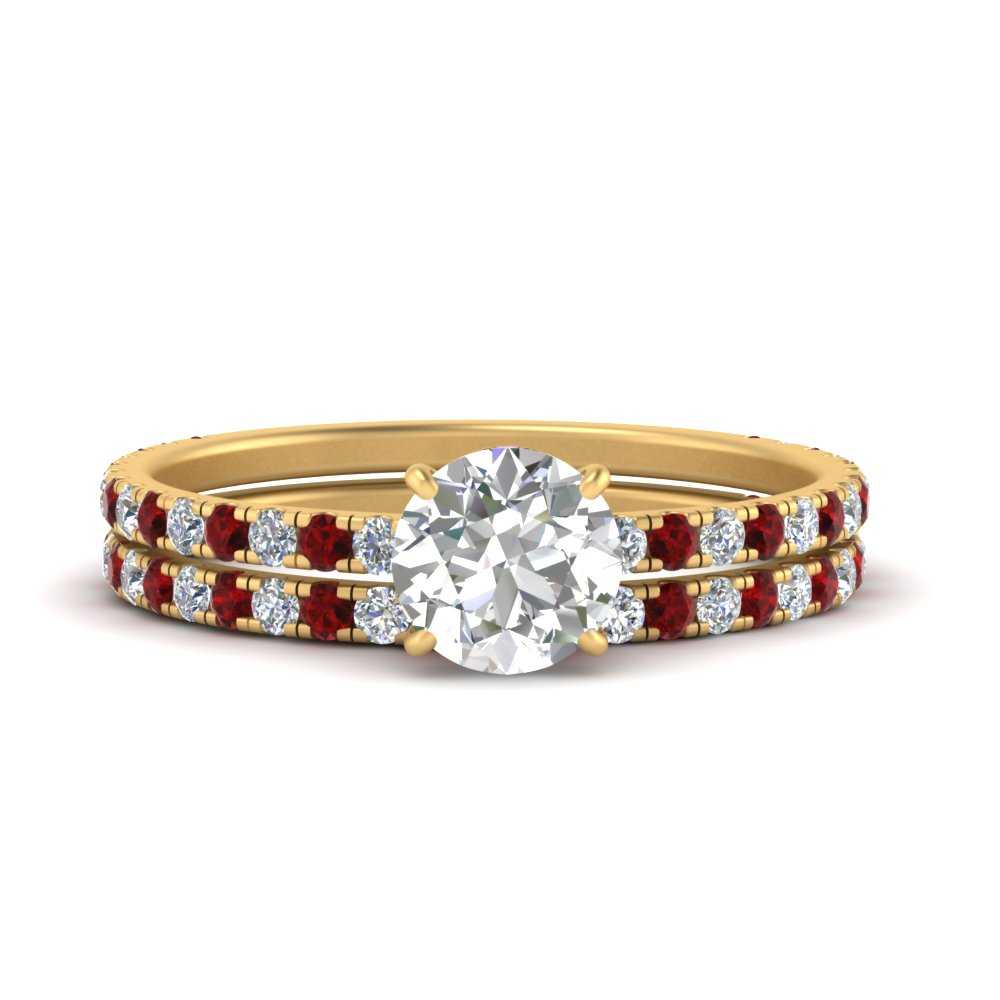 three-quarter-round-cut-diamond-gallery-bridal-ring-set-with-ruby-in-FD9168ROGRUDRANGLE3-NL-YG