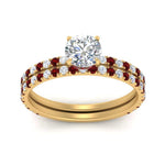 Load image into Gallery viewer, three-quarter-round-cut-diamond-gallery-bridal-ring-set-with-ruby-in-FD9168ROGRUDRANGLE3-NL-YG
